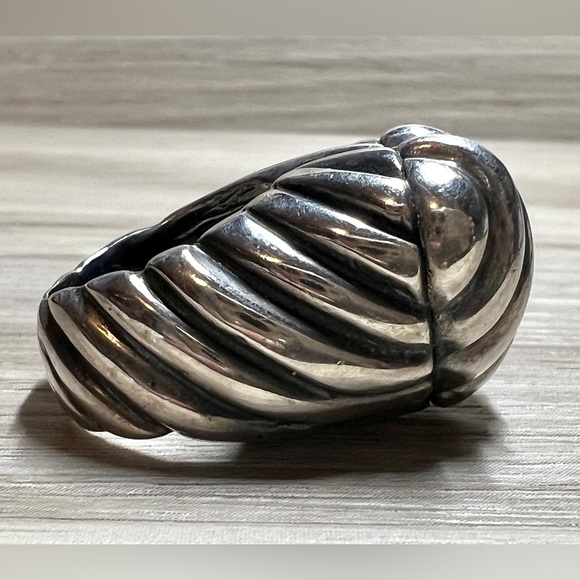 Vintage Designer Dian Malouf Sterling Silver Ribbed Chunky Heart Ring, Size 5.5 - Picture 5 of 13